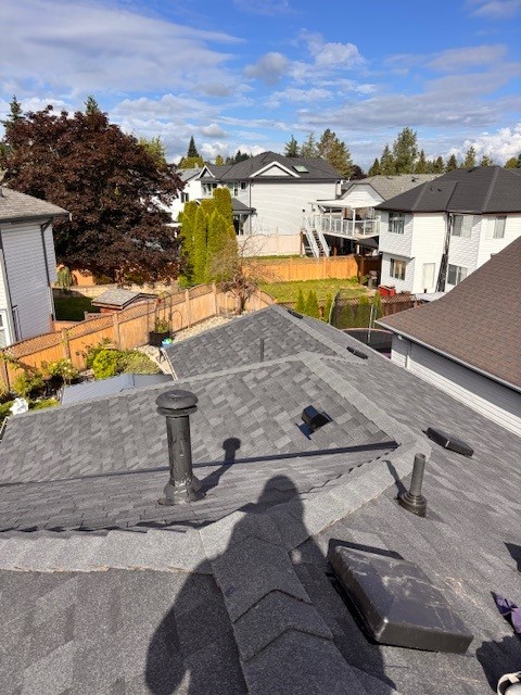 Architectural shingle re-roof — aerial view in Langley, BC by Roofking
